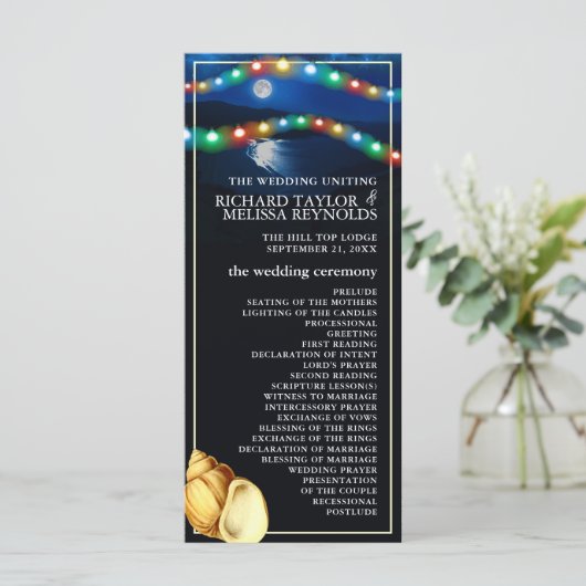 Elegante Moonlit Beach Wedding Programm (Stehend Vorderseite)