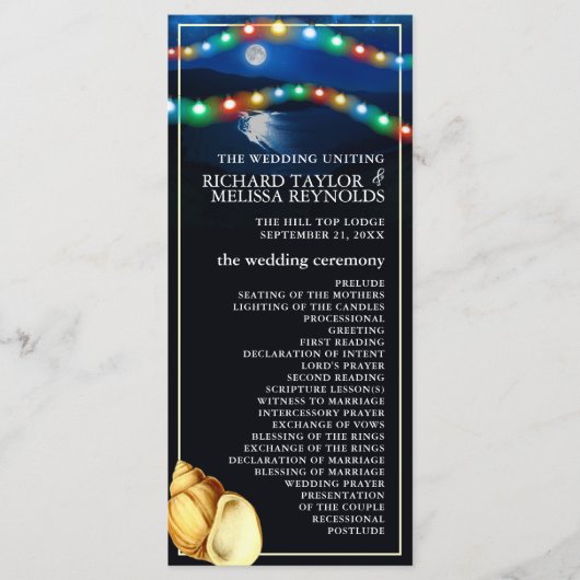 Elegante Moonlit Beach Wedding Programm (Vorderseite)