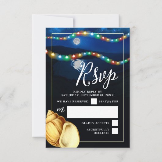 Elegante Moonlit Beach Wedding RSVP Karte (Vorderseite)