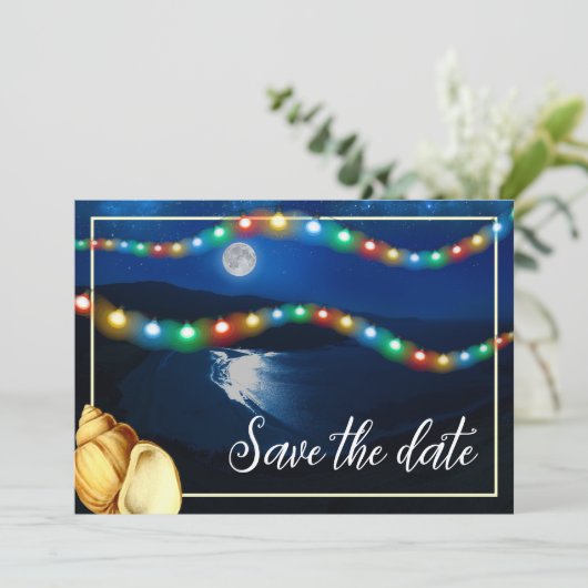 Elegante Moonlit Beach Wedding Save The Date (Stehend Vorderseite)