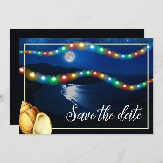 Elegante Moonlit Beach Wedding Save The Date (Vorne/Hinten)