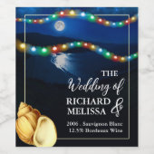 Elegante Moonlit Beach Wedding Weinetikett (Einzelnes Label)