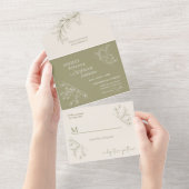 Elegante, moosgrüne Hochzeit All In One Einladung (Abreißen)