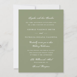 Elegante Moosgrüne Schrift Hochzeit Einladung