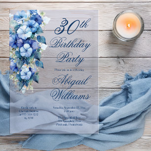 Elegante Morning Glories Blaue Blumen zum 30. Gebu Acryleinladungen