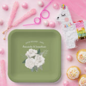Elegante Moss Green und White Roses Wedding Pappteller (Party)