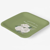 Elegante Moss Green und White Roses Wedding Pappteller (Gewinkelt)