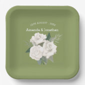 Elegante Moss Green und White Roses Wedding Pappteller (Vorderseite)