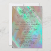 Elegante Mother-of-Pearl Green Wedding Einladung (Vorderseite)