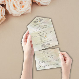 Elegante Mother-of-Pearl Peach Wedding All In One Einladung
