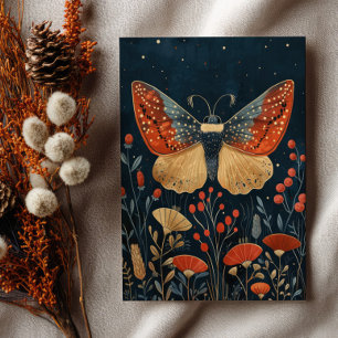 Elegante Motte Herbstlaub Navyblau Weihnachten  Postkarte