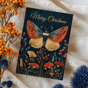 Elegante Motte Herbstlaub Navyblau Weihnachtsfoto Karte