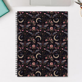 Elegante Motten Blumen und Monde Mystisches Muster Notizblock