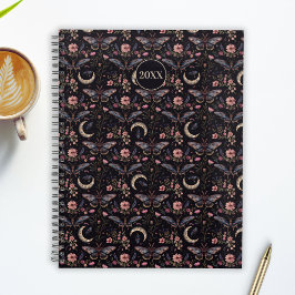 Elegante Motten Blumen und Monde Mystisches Muster Planer