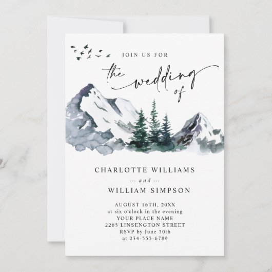 Elegante Mountains Forest Wedding QR Code Einladung (Vorderseite)