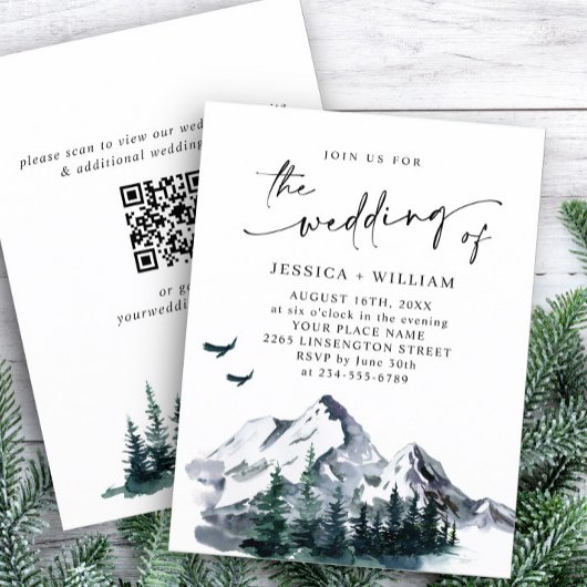 Elegante Mountains Forest Wedding QR Code Einladung