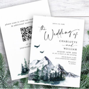 Elegante Mountains Forest Wedding QR Code Einladung