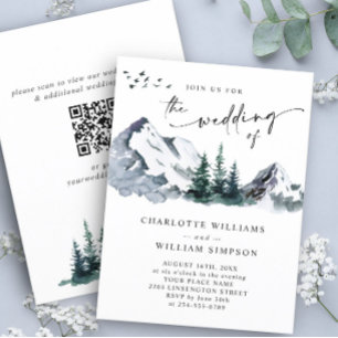 Elegante Mountains Forest Wedding QR Code Einladung