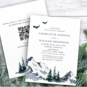 Elegante Mountains Forest Wedding QR Code Einladung
