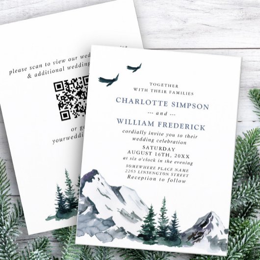 Elegante Mountains Forest Wedding QR Code Einladung