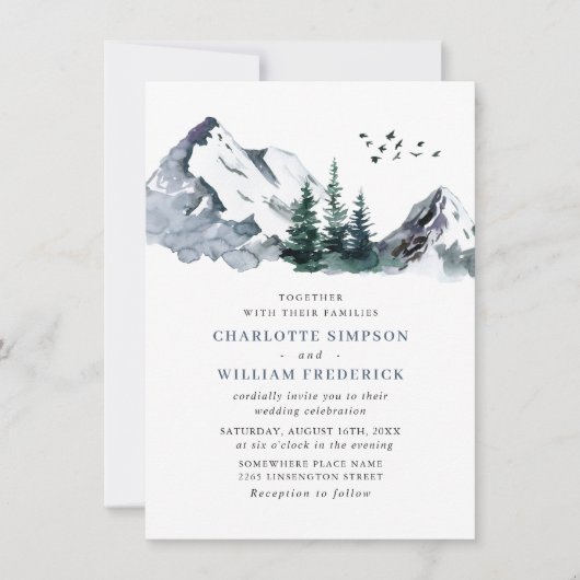 Elegante Mountains Forest Wedding QR Code Einladung (Vorderseite)