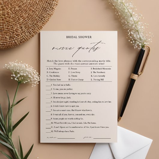 Elegante Movie Liebe Quotes Brautparty Game Card Einladung