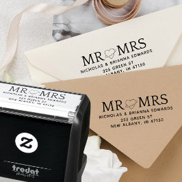 Elegante Mr. and Mrs. Heart Moderne Rücksendeadres Permastempel