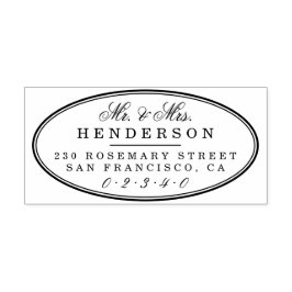 Elegante Mr. & Mrs. Familienname Script Oval Weddi Gummistempel