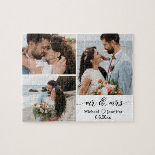 elegante mr & mrs Hochzeit 3 Foto Collage Jig Puzzle