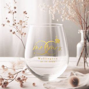 Elegante Mr & Mrs Kalligrafie Hochzeit Weinglas Ohne Stiel