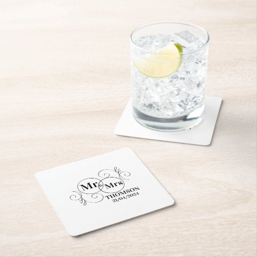 elegante mr & mrs monogramm schwarz-weiße Hochzeit Rechteckiger Pappuntersetzer (Vor Ort)