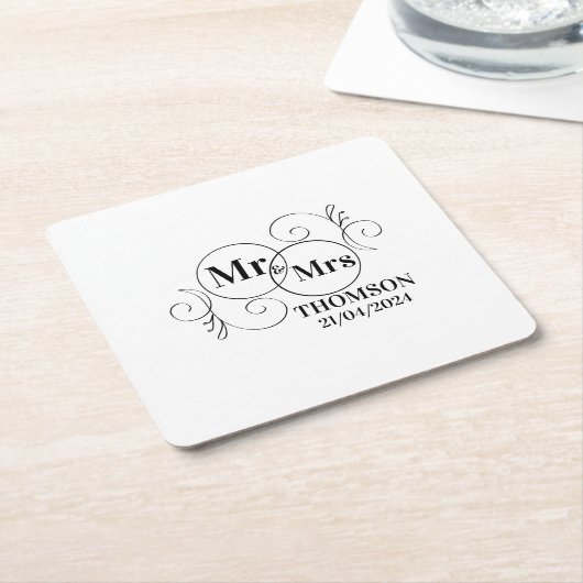 elegante mr & mrs monogramm schwarz-weiße Hochzeit Rechteckiger Pappuntersetzer (angewinkelt)