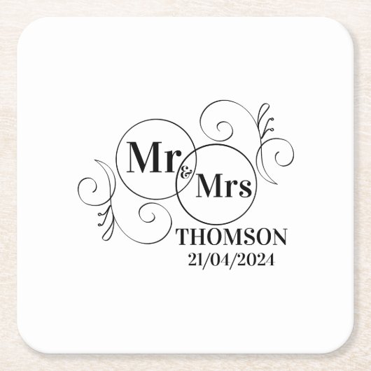 elegante mr & mrs monogramm schwarz-weiße Hochzeit Rechteckiger Pappuntersetzer (Vorderseite)