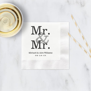 Elegante Mr und Mr Schwarz Grau Hochzeit Serviette