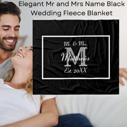 Elegante Mr. und Mrs. Name Black Wedding Fleecedecke
