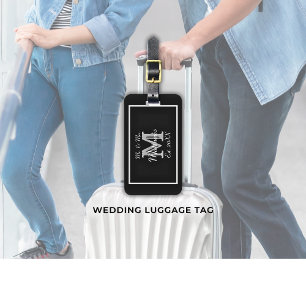 Elegante Mr. und Mrs. Name Black Wedding Gepäckanhänger