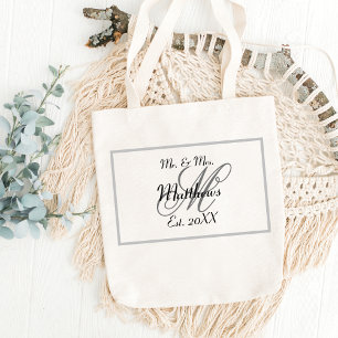 Elegante Mr. und Mrs. Name Black Wedding Tragetasche