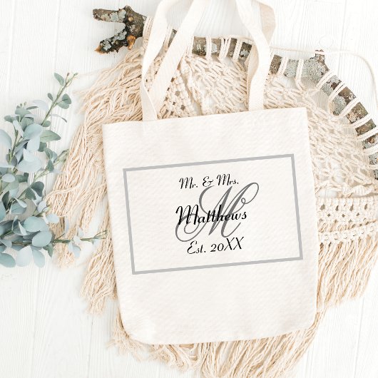 Elegante Mr. und Mrs. Name Black Wedding Tragetasche