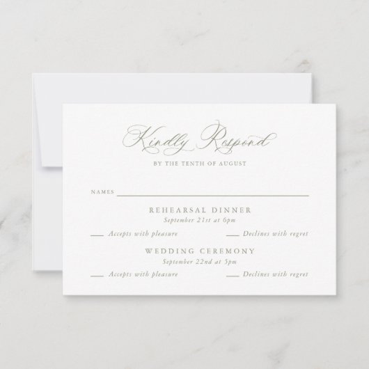 Elegante Multi Event Wedding Probe RSVP Card Einladung (Vorderseite)