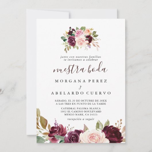 Elegante Multicolor Blume Nuestra Boda Einladung (Vorderseite)