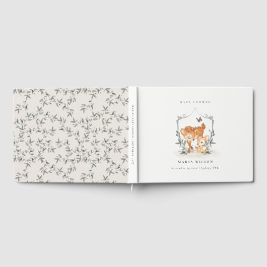 Elegante Mum Deer Fawn Floral Wappen Baby Shower Gästebuch (Voll)