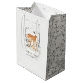 Elegante Mum Deer Fawn Floral Wappen Baby Shower Mittlere Geschenktüte