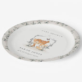 Elegante Mum Deer Fawn Floral Wappen Baby Shower Pappteller (Schrägansicht)