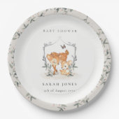 Elegante Mum Deer Fawn Floral Wappen Baby Shower Pappteller (Vorderseite)