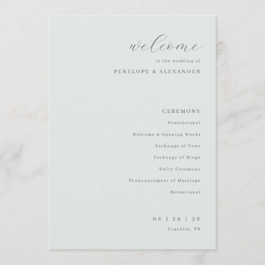 Elegante Münz-Typografische Hochzeit Programm (Vorderseite)