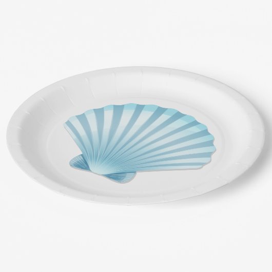 Elegante Muschel Beach Nautical Blue Wedding Pappteller (Schrägansicht)