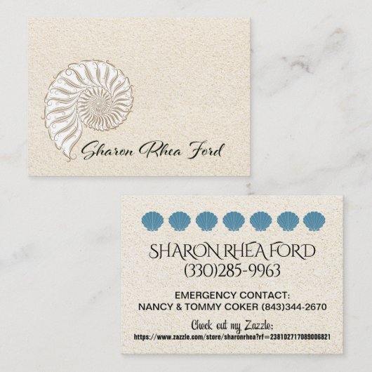 Elegante Muschel Calling Card / Contacts / Busines Telefonnummerkarte (Vorne/Hinten)