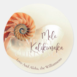 Elegante Muschel Mele Kalikimaka | Grüße Runder Aufkleber
