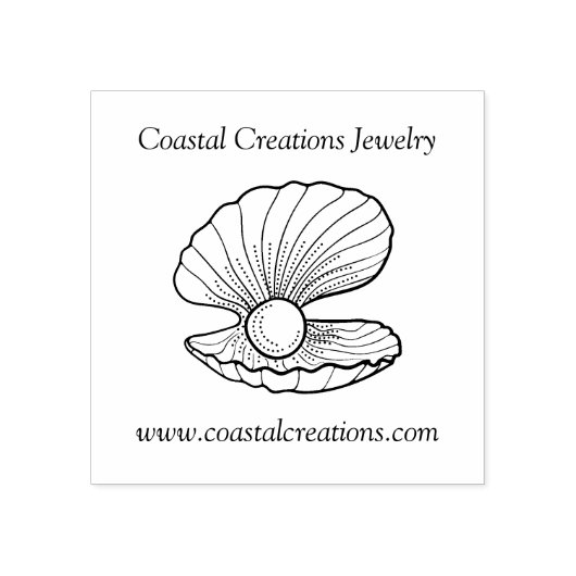 Elegante Muschel mit Pearl Line Art Logo Gummistempel (Prägung)