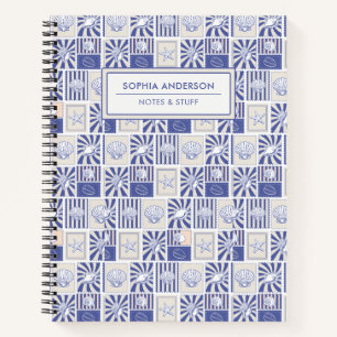Elegante Muschel- und Seestern-Stempel-Spirale Notizblock